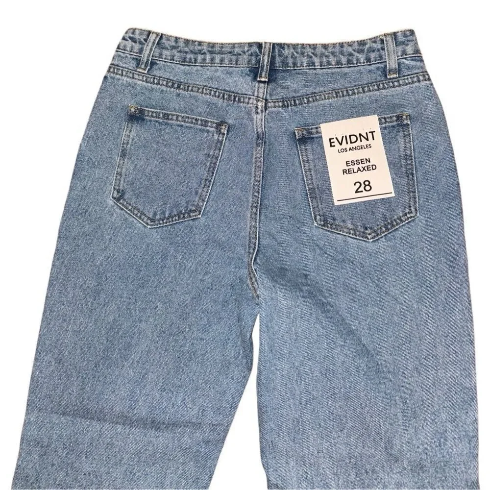 NWT Anthropologie Evidnt Women's Essen Relaxed Fit Raw Hem Blue Jeans Size 28